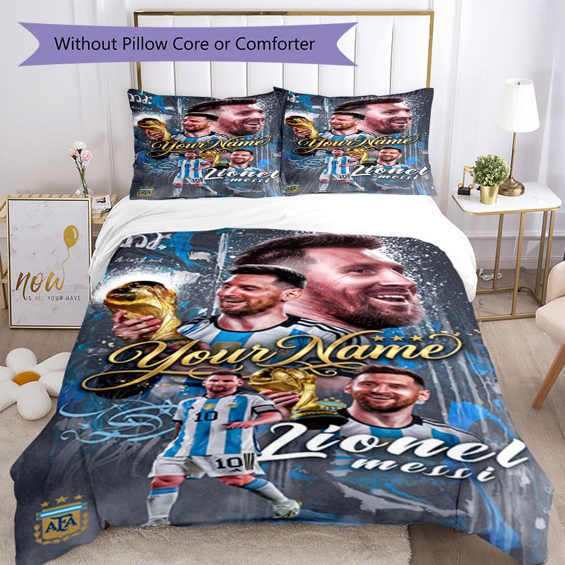 Football Messi Personalized Name Bed Sheet Set Design for Bedrooms Soft Bedding Home Decor Perfect Gift for Women/Men