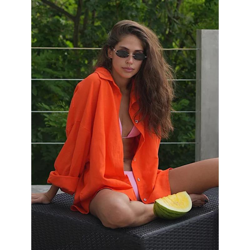 Осенняя тонкая модная универсальная женская повседневная рубашка на пуговицах, ленивая модная повседневная однотонная простая свободная рубашка