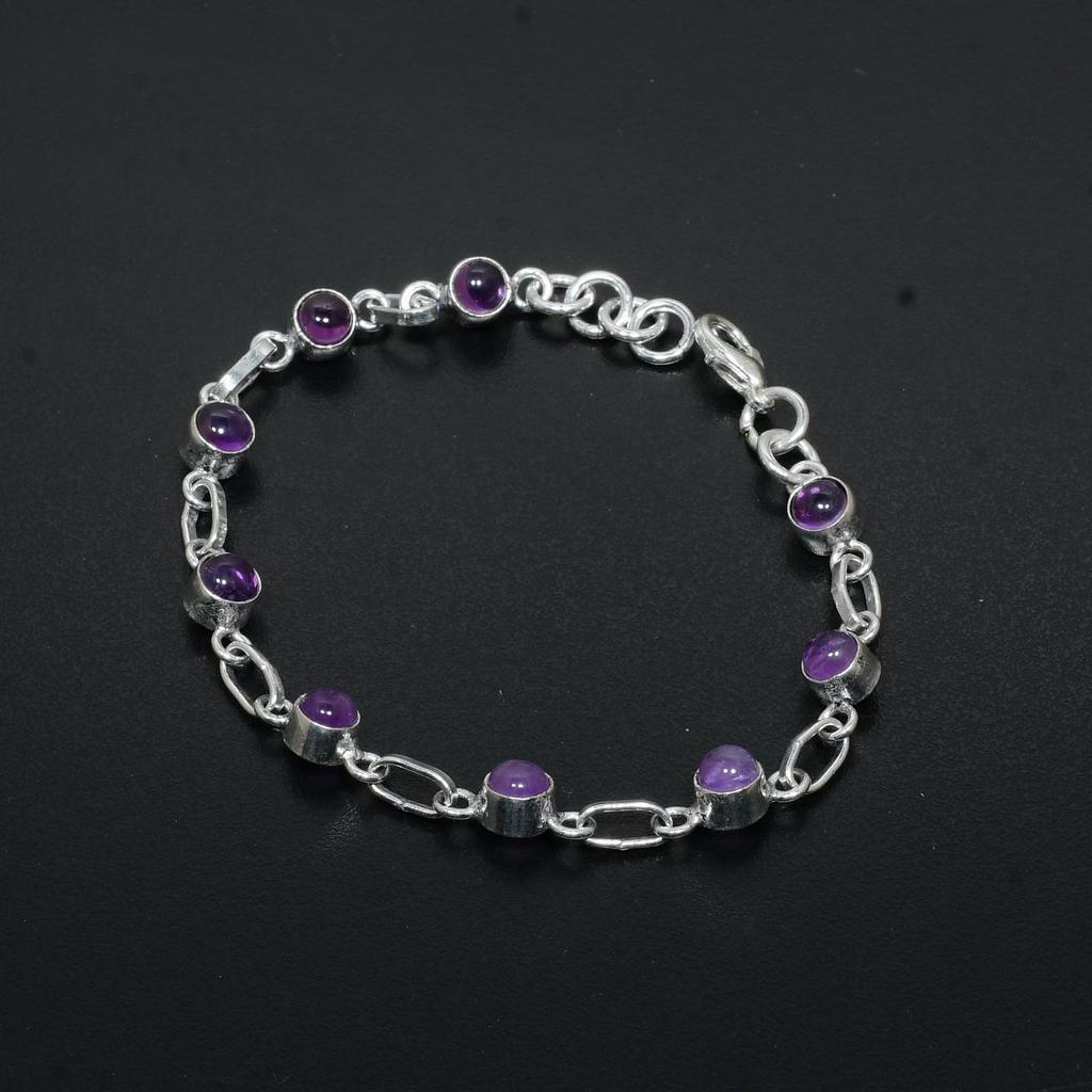 Драгоценный камень аметист ручной работы браслет из стерлингового серебра 925 пробы натуральный аметист драгоценный камень ювелирный браслет с аметистом для подарков