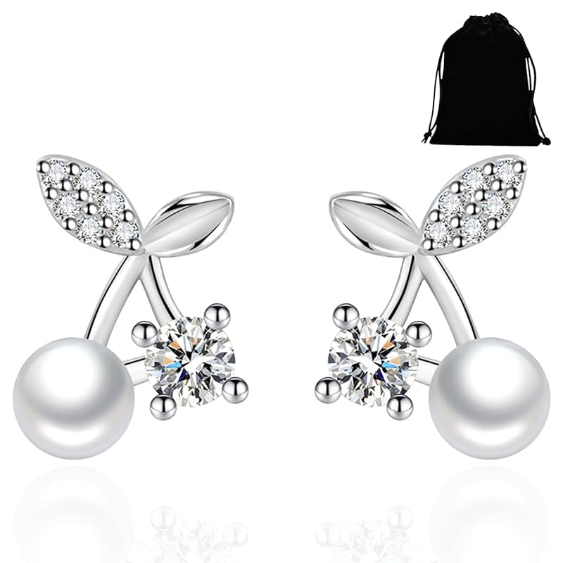 Zoomers Earrings Cherry Cherry Silver Zirconia Plating Cute Popularity South Korea Fashion Accessories Jewelry Fashionable Gift Present Gift Beautiful
