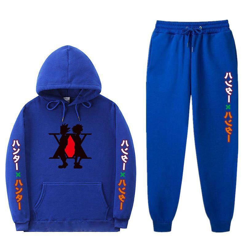 Mens Winter Warm Hooded Sweatshirt Pants Set Anime Inspired Casual Tracksuit Cotton Blend Thick Fleece Lined