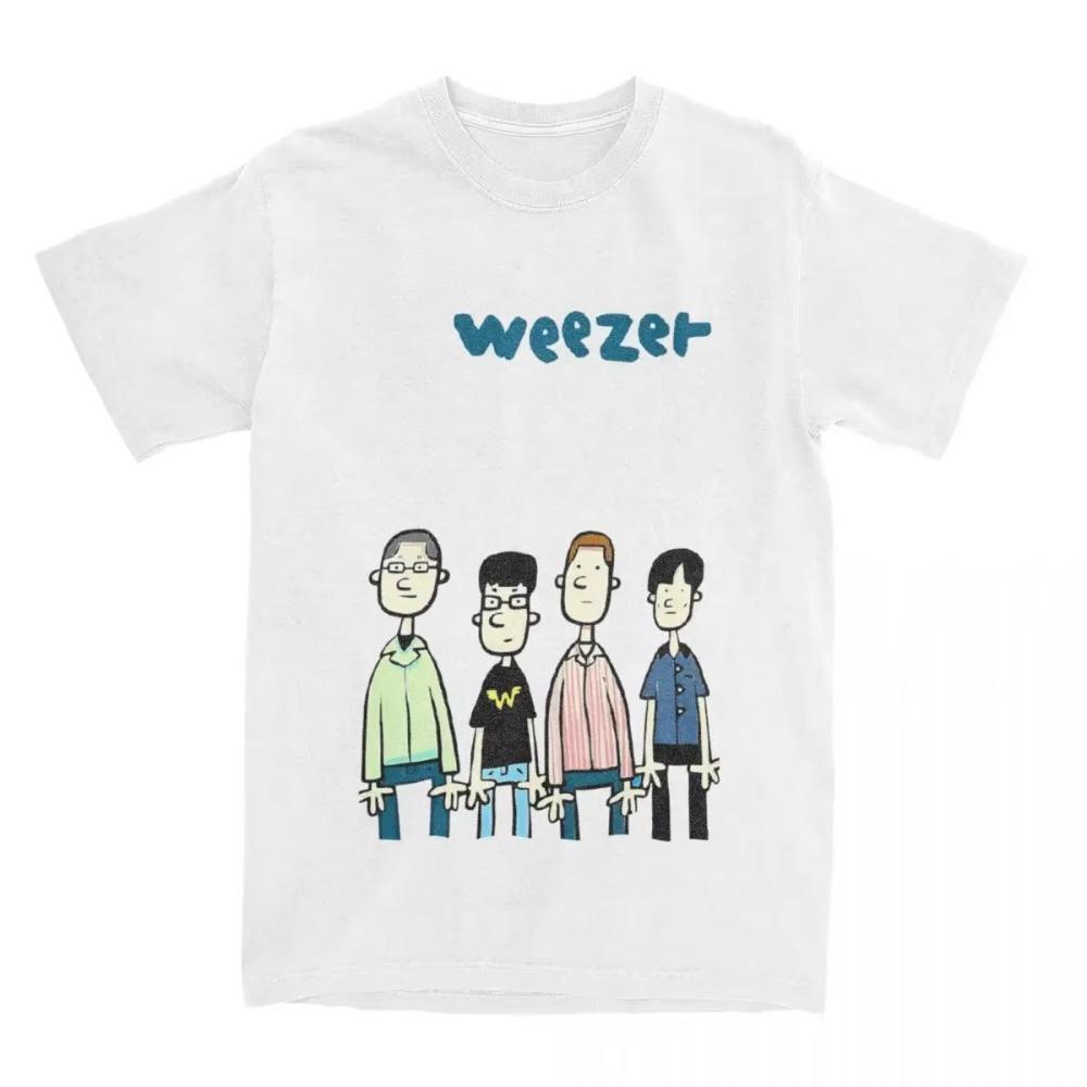Принтованная мужская футболка группы WEEZER — это ретро-наряд из 100% чистого хлопка в стиле рок с круглым вырезом и короткими рукавами.