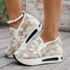 Fashion Women Sneaker Summer Breathable Lace Mesh Flower Embroidery Round Head Thick Sole Comfortable Casual Vulcanized Shoes