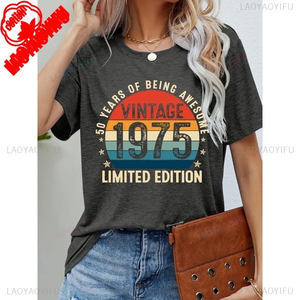Vintage 1975 Funny 50Th Birthday Gifts 50 Years Old Retro Print TShirt Short Sleeve Crew Neck Casual Top for Summer Spring