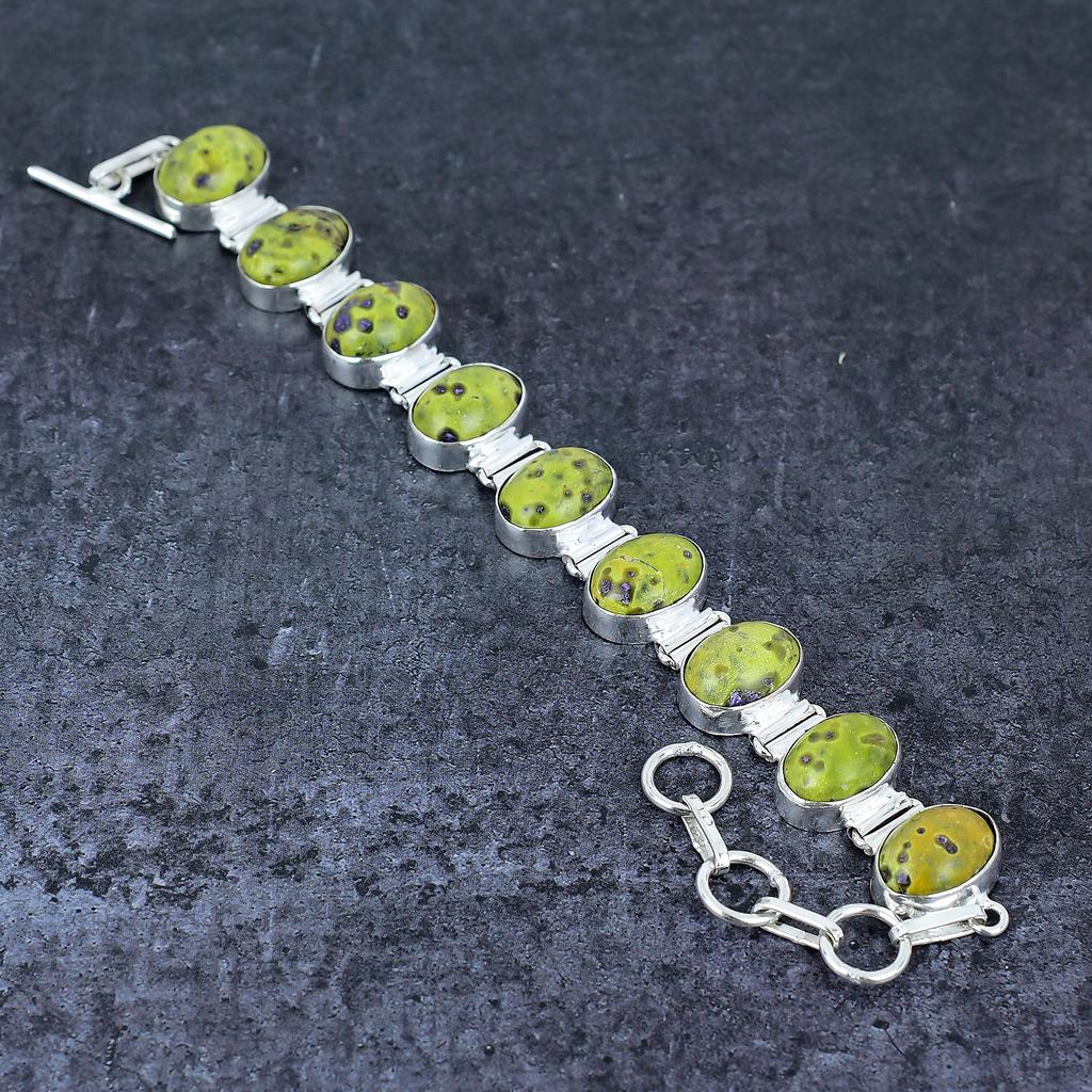 Браслет из натурального камня стихтит, ручной работы, из стерлингового серебра 925 пробы, 7-8 дюймов, a4A66