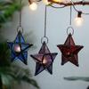 Beautiful European Vintage Iron Art Colorful Glass Wind Lantern Star Candle Holder For Home Decor