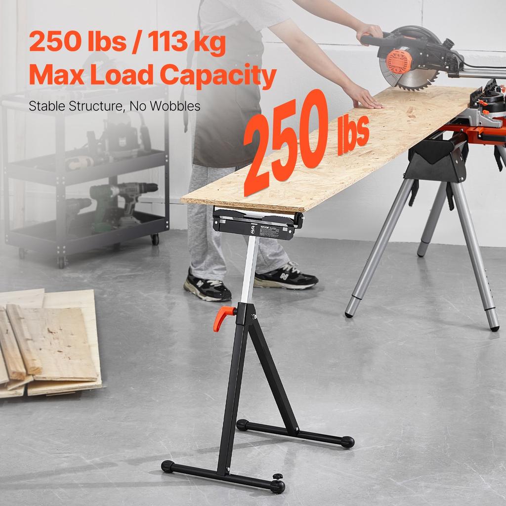 VEVOR 2-Pack Roller Stands, 113 kg/250 lbs Load Capacity, 686mm-1092mm / 27-43 in Adjustable Height