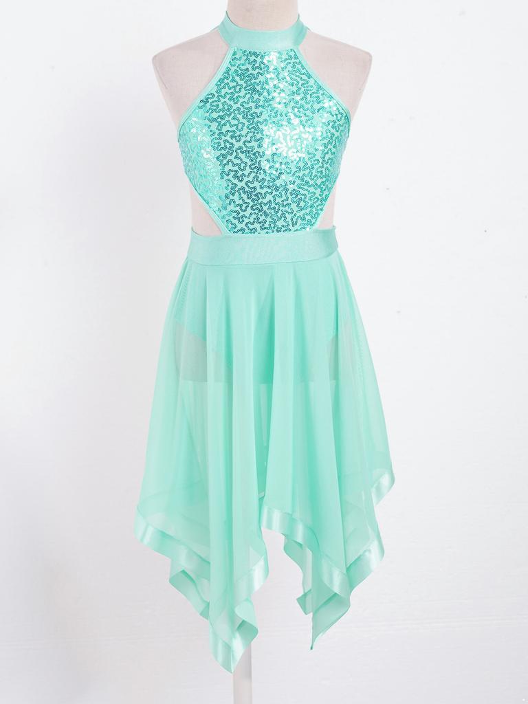 Без рукавов с блестками, декор с открытой спиной и талией, вуаль, неровный подол, танцевальное платье с открытой спиной, детская стильная одежда для девочек