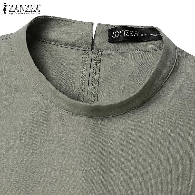 ZANZEA Женское повседневное свободное платье с воротником-стойкой и коротким рукавом