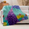 1 шт. Бирюзово-синий и фиолетовый плюшевый плед в виде хвоста русалки - Мягкое стеганое фланелевое покрывало с мерцающей чешуей, Всесезонное