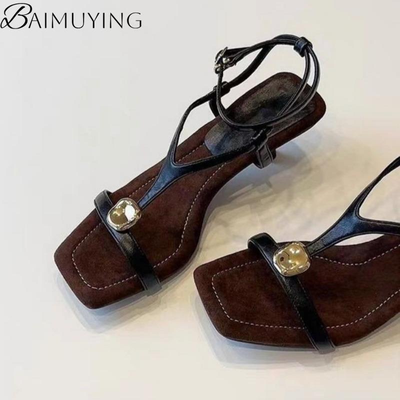 Fashion Square Toe High Heels Shoes Woman Summer Heeled Sandals Slingback 2025 Trend Shallow Dress Women Open Toe Pumps Elegant Zapatos