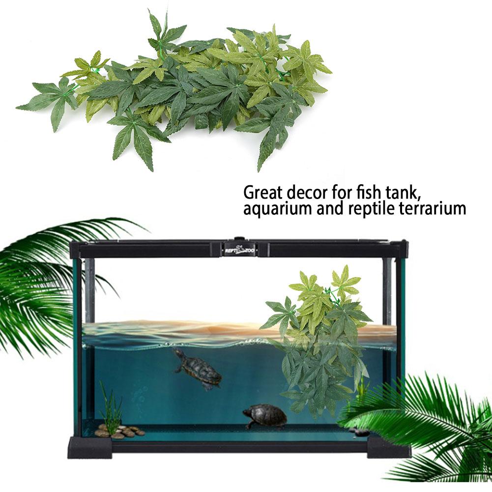 Green Artificial Plant Fake Leaves Aquarium Fish Tank Reptile Terrarium Ornaments Decor
