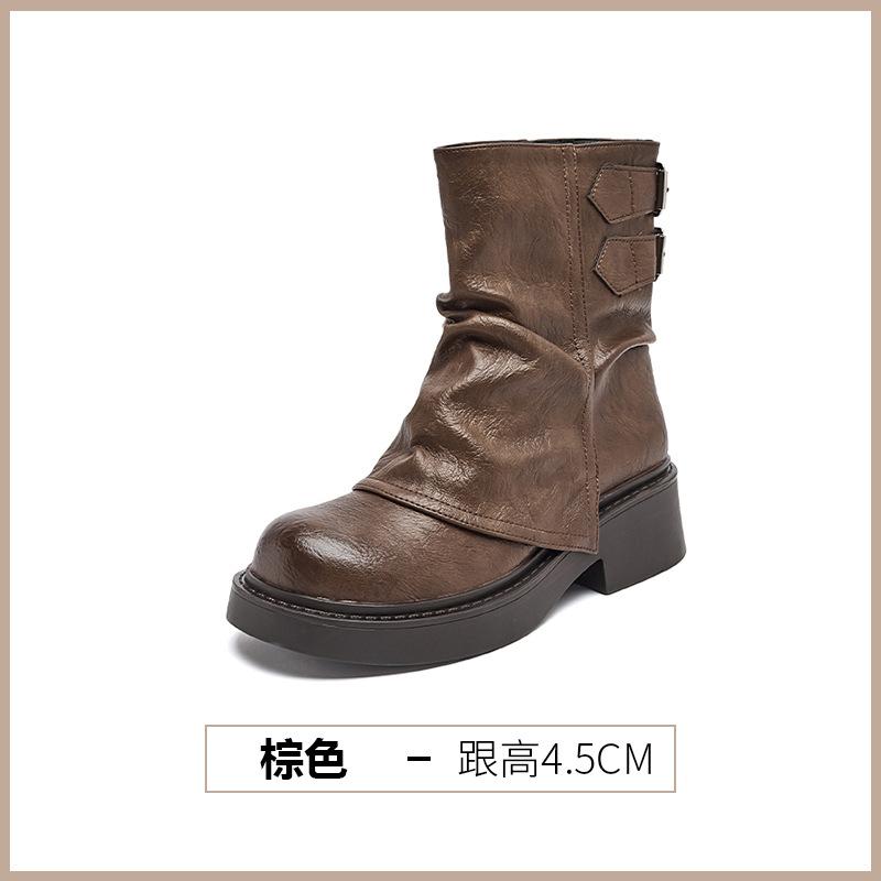 Maillard Short Boots for Women, New Season Platform Brown Trousers Stacking Boots Knight Martin Boots