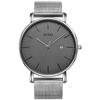 BUREI Men's Analog Quartz Waterproof Date Stylish Simple Milanese Mesh Band Silver Gray Wristwatch