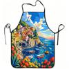 1pc Colorful Coastal Village Apron with Seaside Print - Adjustable Waistband Suitable for Kitchen Cooking, Gardening, Orchard Picking, Durable & Easy-