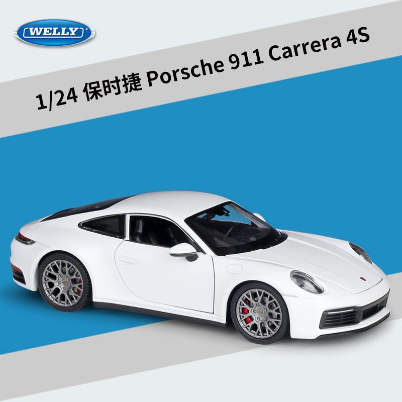 AABKQ1 WELLY 1:Модель автомобиля Porsche 911 Carrera 4S, масштаб 1:24, литая из металла, официальная лицензированная, коллекционный дисплей, подарок с подробными деталями
