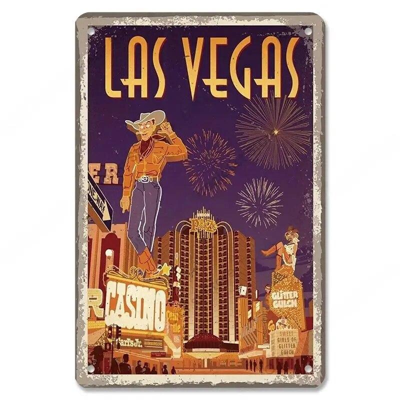 Welcome To Las Vegas Plaque Metal Tin Signs Vintage Decor Nevada Casino Metal Posters Wall Art Decor