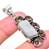 Natural Rainbow Moonstone, Topaz Gemstone 925 Sterling Silver Pendant 2.09" M7L09
