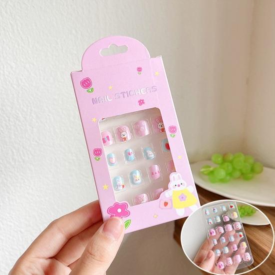 24Pcs Kids Fake Nail Kawaii Kids Fake Nail Art Stickers Set Creative DIY Nail Kit for Nail Decorations