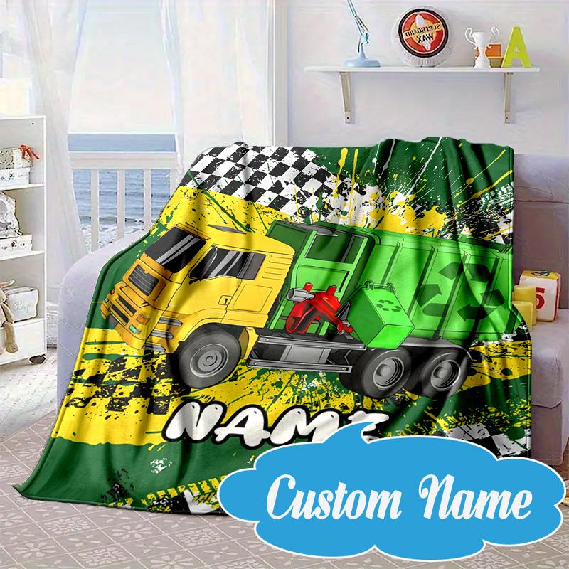 Custom Name Cartoon Excavator Blanket bed sofa Blanket Flannel Blanket for Camping, Hiking, Picnic Essentials,gift for Fan family