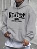 Men's Casual Hoodie with New York Florida Graphic Print  Geometric Design Front Pocket Machine  for Spring Fall Casual Attire