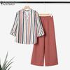 Women Long Sleeve Stripe Blouse and Pants Casual Two Piece Suit Sets