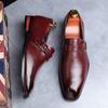 Mens Leather Shoes Pointed Toe Oxford Shoes For Men Dress Business Slip On Wedding Leather Male Brogues Buckle Shoes