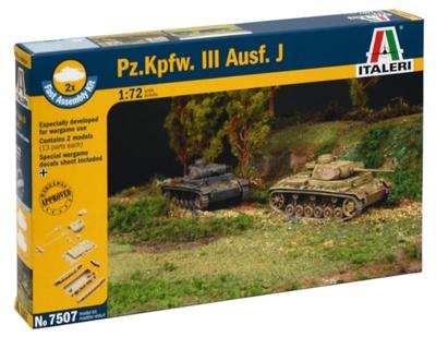 PLATZ Italeri 1/72 Немецкий Панцер III Ausf. времен Второй мировой войны. J, Набор из 2 шт., Пластиковая модель IT7507 (танк)
