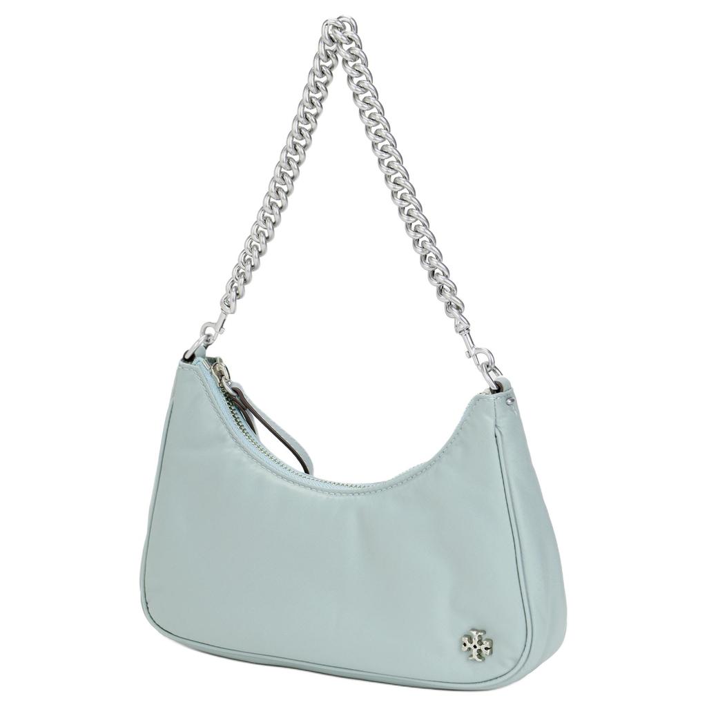 Tory Burch Tb Mercer 22 Spring Summer Silver Chain Double Shoulder Strap Fabric Underarm Bag Shoulder Bag Small Women bags Ceramic-Blue 88885-473