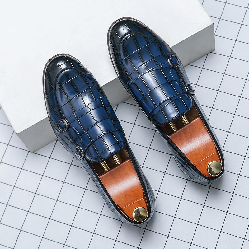 Britain Men Pointed Double Buckle Monk Strap Flats Leather Shoes Casual Loafers Formal Dress Footwear Sapatos Tenis Masculino