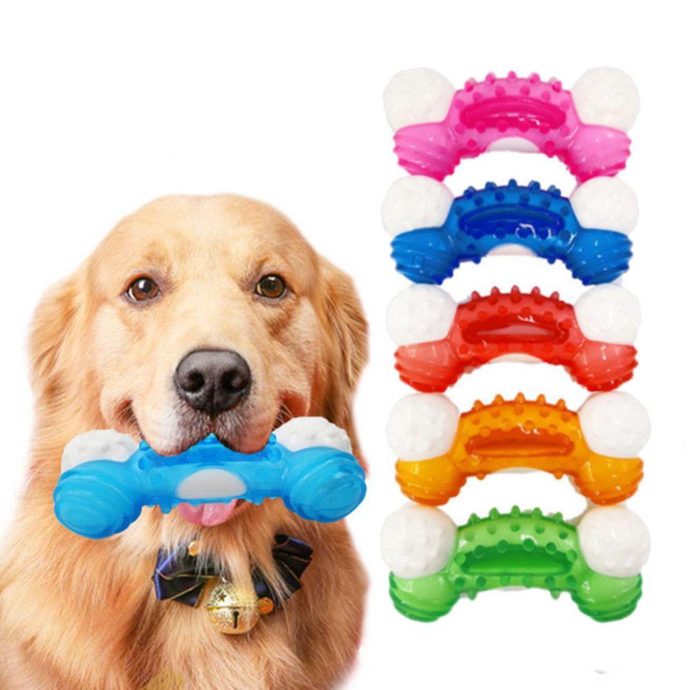 Chewer Tough Wobbling Bone Shape Interactive Pet Rubber Bite Dog Chew Toys Teeth Cleaning Toy