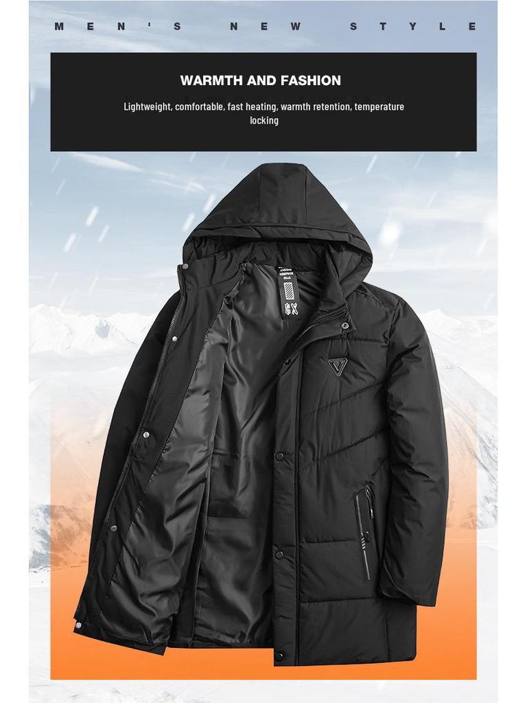 Мужская зимняя куртка 2025 года с высоким ворсом, теплая, из хлопка, со съемным капюшоном, для делового стиля среднего и пожилого возраста.