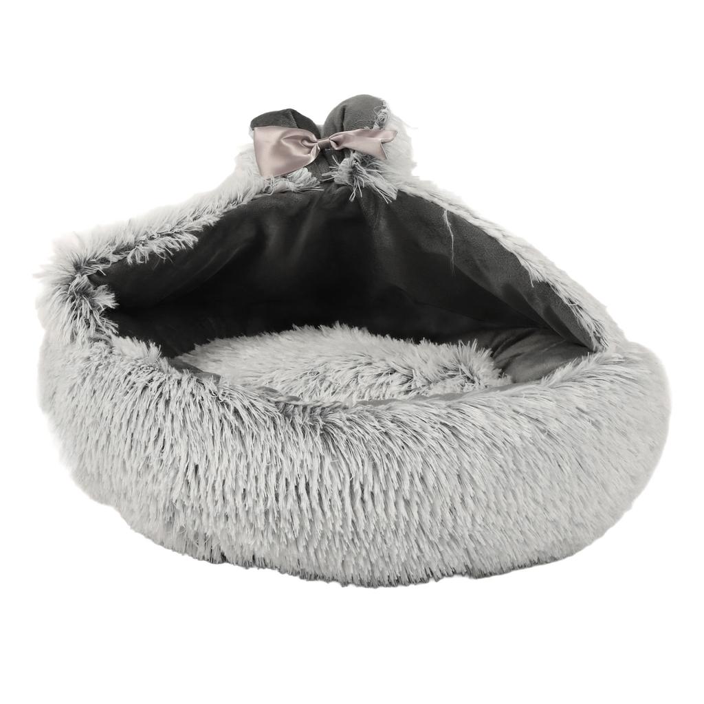 Cat Cave Bed Semi Enclosed Soft Comfortable Warm Cozy Fluffy All Seasons Universal Plush Pet Sleeping Bed for Cats Dogs