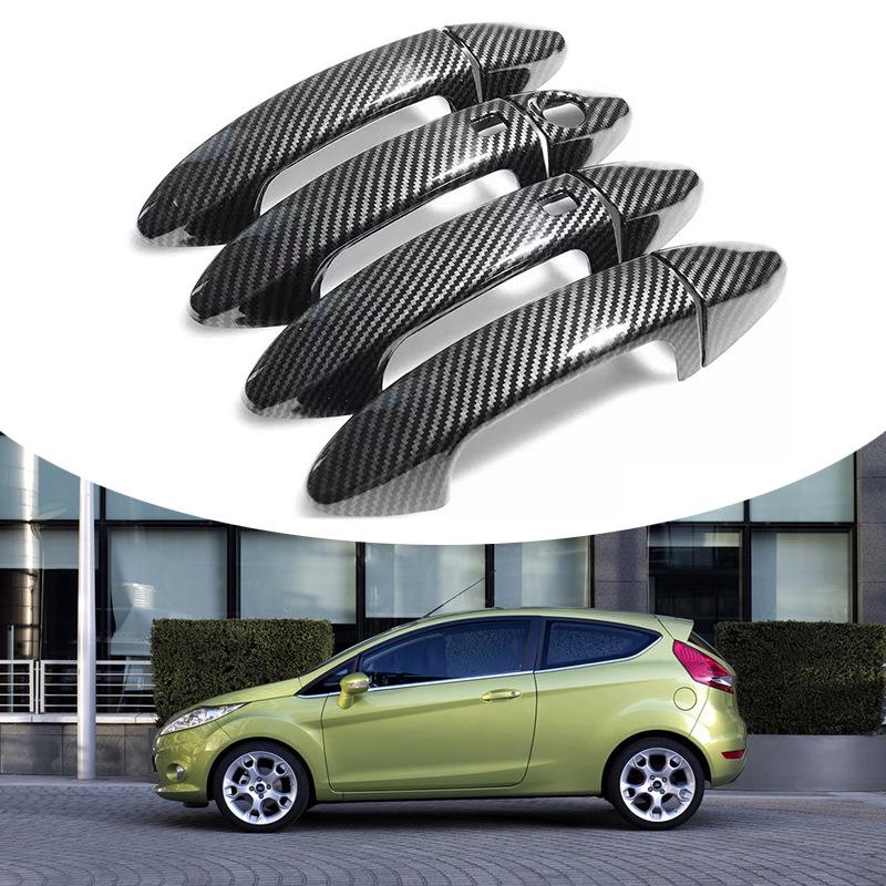 Подходит для Fiesta/Ecosport 09-14: Комплект декоративных накладок на дверные ручки и черных накладок на дверные чаши с рисунком из углеродного волокна