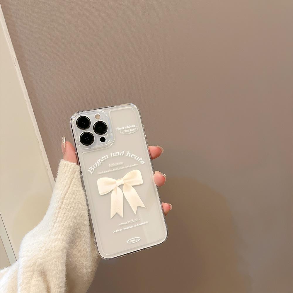 Простой Белый Бант Чехол для Телефона для IPhone 17 Pro Max, 16см, Мягкий Чехол для Apple IPhone 15, 14см, Полное Покрытие, Высокое Разрешение, Прозрачный