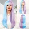 Милый двухцветный сине-фиолетовый длинный прямой синтетический парик с воздушной челкой, высокотемпературное волокно, подходит для ролевых рождественских костюмов