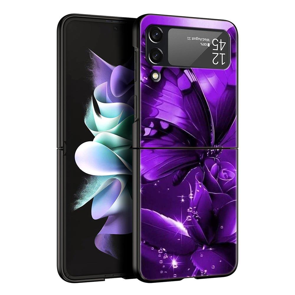Арт Фиолетовая Бабочка Жесткий ПК Чехол Для Телефона Для Samsung Galaxy Z Flip 7 6 5 4 Черный Чехол Для Galaxy Z Flip 3 Складной Корпус Fundas