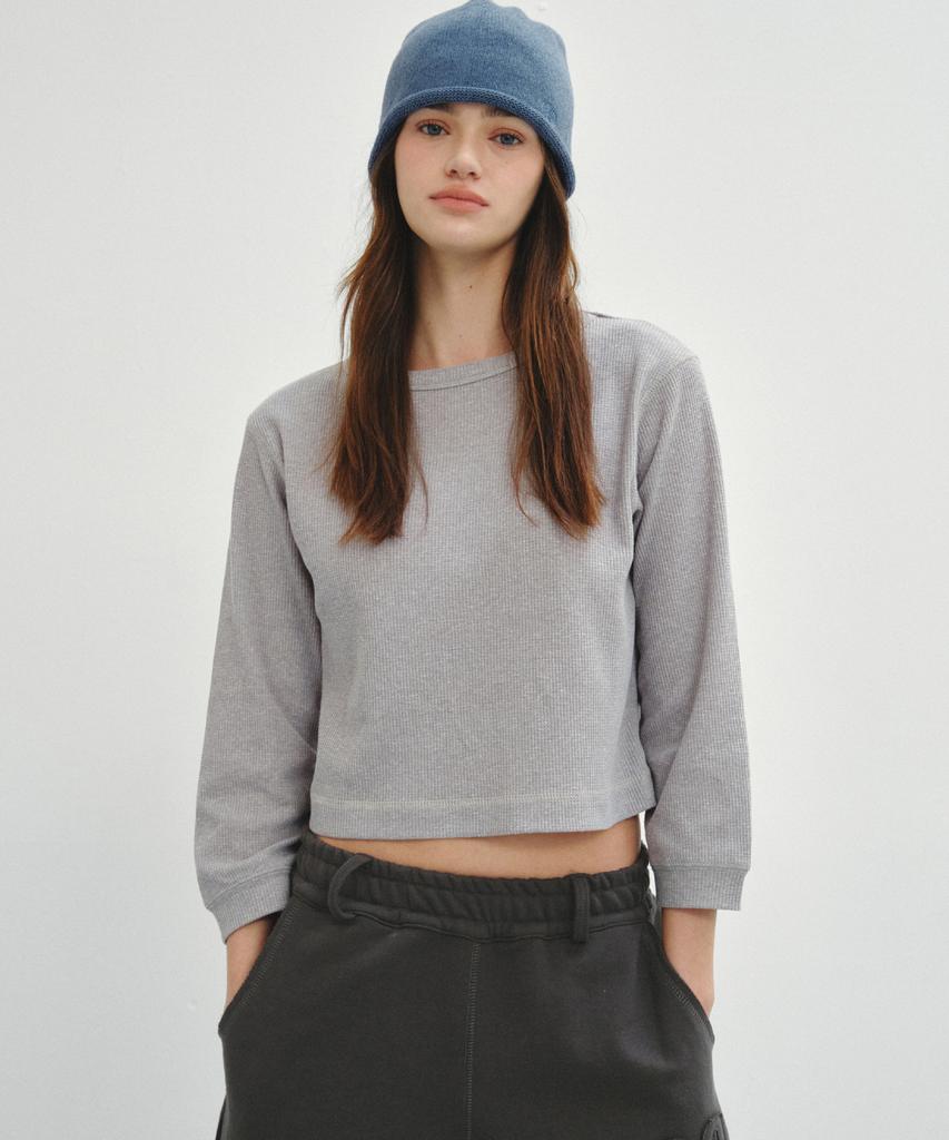 CITTA Waffle Semi Crop T-Shirt_Ctt3003(Grey)