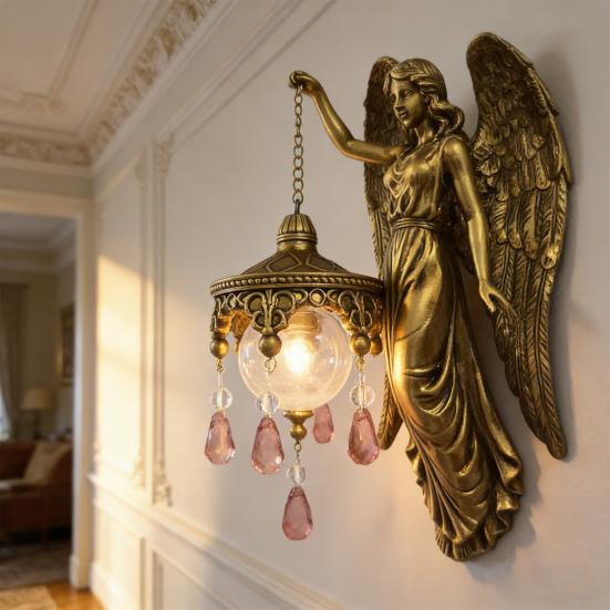 Винтажный настенный светильник Ангел Художественный для дома, офиса, гостиной, детской, спальни, Святой хранитель, статуэтка из смолы, настенный бра, декоративный ночник