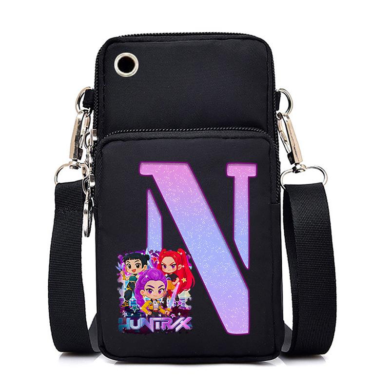 Anime Cartoon Peripheral 26 Letters Mobile Phone Bag Multi-Function Vertical Square Black Messenger Bag