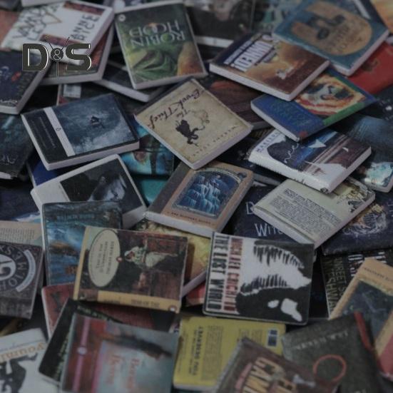 Anxiety Bookshelf with 200 Mini Book Shake Away Anxiety Miniature Bookshelf Wooden Pocket Bookcase Decoration Ornament Book Lover Gift