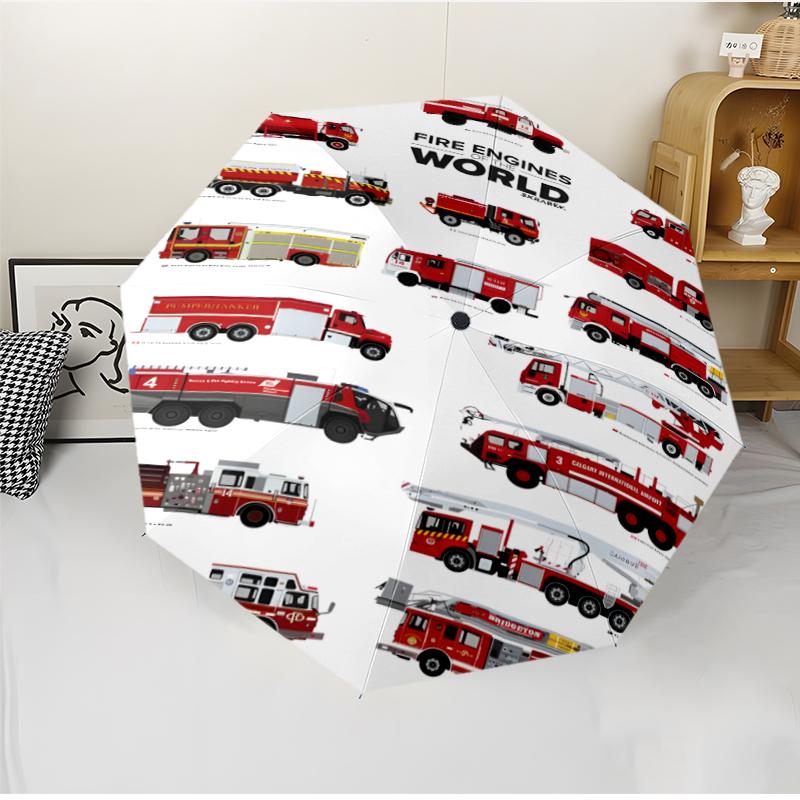 Fire Truck Fashionable Automatic Opening/Closing Folding Umbrella. Portable and Foldable, Ideal for Gift, Travel, and Daily Use.