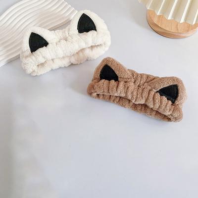 Необходимая домашняя плюшевая повязка на голову с кошачьими ушками для женщин, милая повязка для умывания, модная повязка для макияжа для девочек