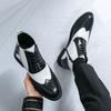 Men Brogues Boots Motorcycle Casual Ankle Boots Wingtip Dress Formal High Top Black White Leather Boots Over Sized