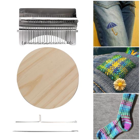 Мини-ткацкий станок с 10/12/14/21/28/42 иглами, портативный небольшой ручной ткацкий станок для штопки, деревянный игрушечный ткацкий станок для починки джинсов, носков и одежды