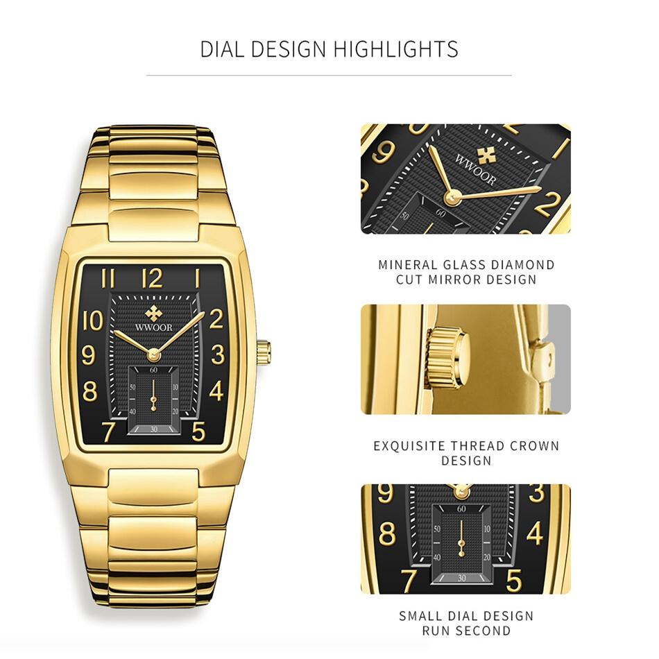 WWOOR New Gold Women Watches Creative Steel Women's Bracelet Wrist Watches Ladies Square Waterproof Watch