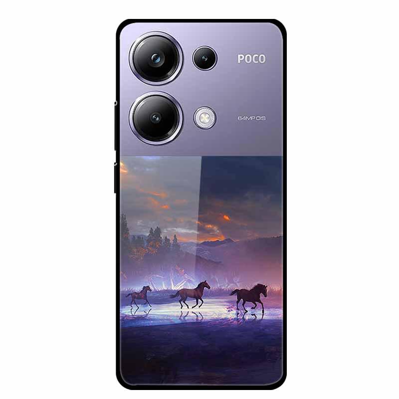 Красочный эстетичный чехол из закаленного стекла для Redmi 12 5G и POCO M6 PRO