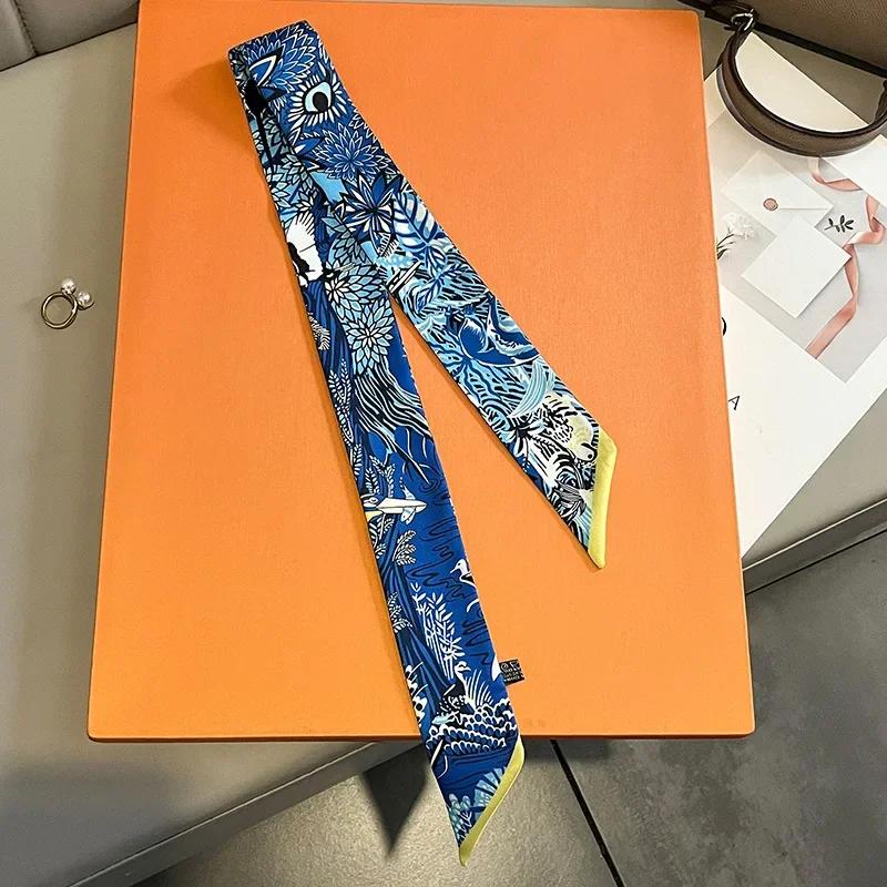 Женский узкий тонкий шарф с принтом лошади, длинный ленточный шарф, ручка для сумки, многофункциональный декоративный шейный платок, резинка для волос