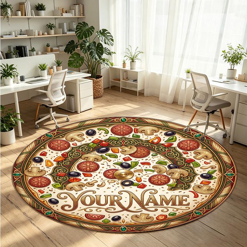 Food Fruit (1) Theme Round Crystal Velvet Rug Custom Name Text Personalized Floor Mat Home Decor Non Slip Crystal Carpet