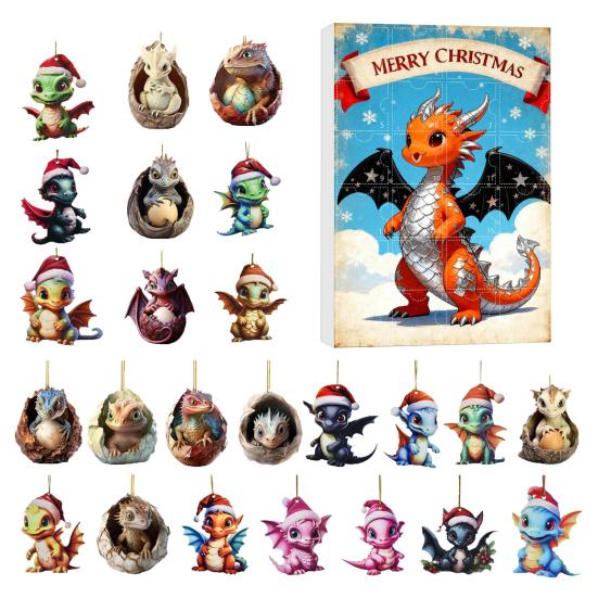 Christmas Countdown Calendar Advent Box 24-Day Mini Cute Flying Dragon Ornament Multifunctional Holiday Decoration for Kids Family Home Car